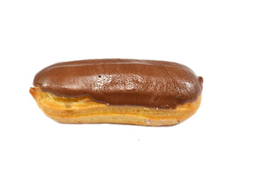 Eclairs topped with chocolate paste cream, Gateau bites are small bite-sized portions of cake, made of various cake flavors and fillings, miniature cakes, Eclairs, mille feuille and sponge cake