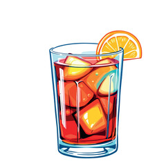 Vsai refreshing summer cocktail with ice cubes and orange slice, perfect for hot days