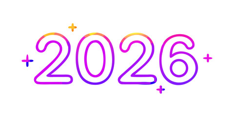 Top view of golden numbers 2026 with confetti on All colors Happy New Year 2026 card. Holiday background.
