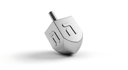 Close up of a shiny silver dreidel with hebrew letters on each side isolated on a white background ai generated