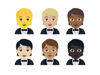 person in tuxedo non-binary gentleman suit bow groom husband wedding gala person emoji symbol sign icon vector illustration isolated flat party