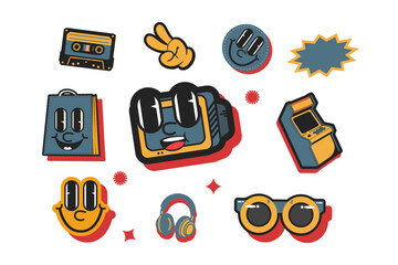 Hand drawn groovy psychedelic graphic elements