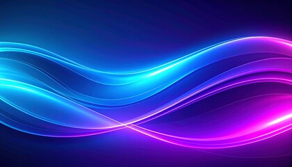 Abstract neon glowing blue and purple curves forming dynamic wave background for modern digital wallpaper
