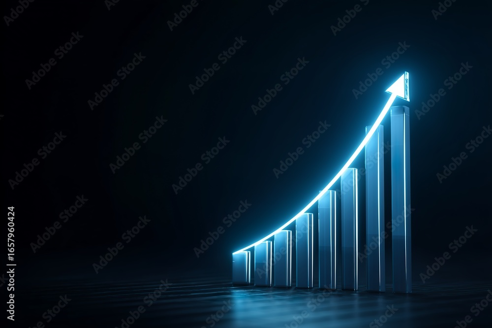 Poster 3d graph with arrow representing growth and progress