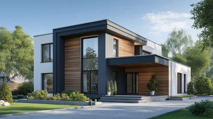 シンプルな二階建て住宅、戸建て住宅	
