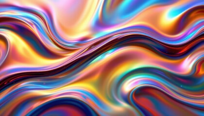 Obraz premium create a vibrant and abstract image featuring a metallic iridescent fluid background that transitions from dark to light in wavy patterns