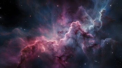 Detailed High-Resolution Composition of a Vivid Cosmic Nebula with Radiant Pink Purple Blue and Orange Hues Intertwined with Shimmering Stars and Interstellar Dust in Deep Space galaxy in space