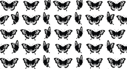 Butterfly silhouette pattern with 40 identical black and white designs in symmetrical grid layout