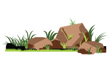 Obraz premium illustration of big stone and grass.