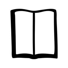 Simple black and white image of an open book silhouette, perfect for reading