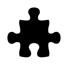 Single black puzzle piece representing unity, teamwork, and problem solving efforts