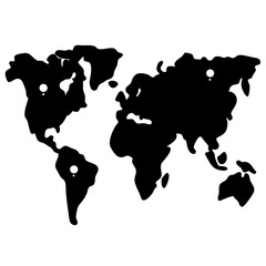 Simplified Black and White World Map Illustration with Circular Marker Locations