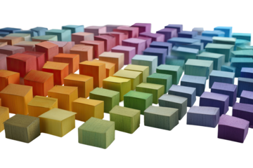 Colorful, tightly packed,  3D cubes, various shades,  rainbow spectrum, abstract pattern