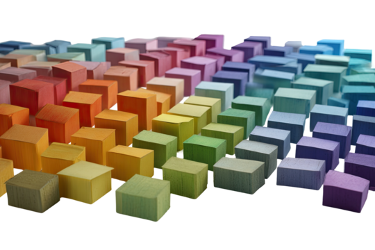 Colorful, tightly packed,  3D cubes, various shades,  rainbow spectrum, abstract pattern