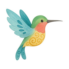 Obraz premium PNG Colorful watercolor hummingbird illustration.