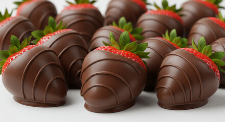 Chocolate-covered strawberries on white background