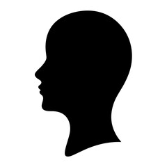Silhouette of a person's head facing left, depicted in solid black color