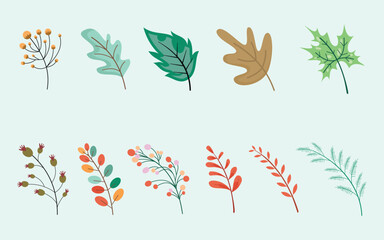 Obraz premium Set of leaves illustration with pastels colors