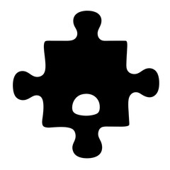 Simple black and white illustration of a puzzle piece with missing center