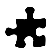 A single black jigsaw puzzle piece on a white background image