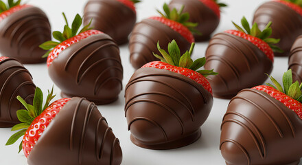 Chocolate-covered strawberries on white background