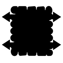 Black squarish blob with arrows on each side pointing in opposite directions