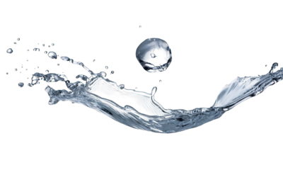 Water splash suspended in air, droplets and waves, on a black background