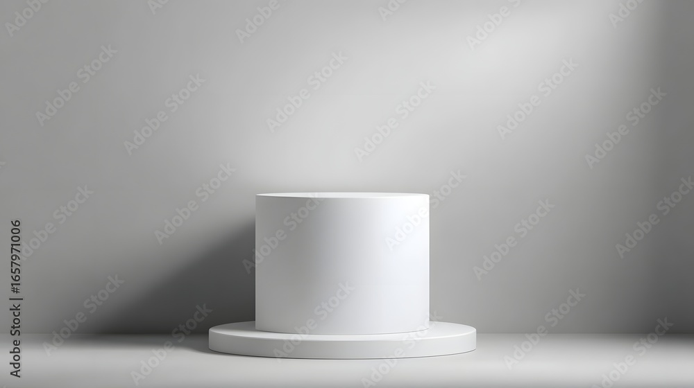 Canvas Prints a simple white cylinder podium with soft shadows and clean lighting