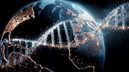 DNA molecule spinning against the background of planet earth abstract video - Powered by Adobe