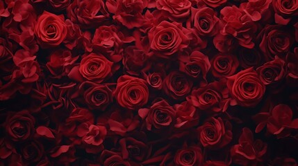 Close-Up of Red Roses. Rich Red Roses Texture. Love and Romance: Full Frame of Dark Red Roses
