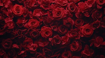 Close-Up of Red Roses. Rich Red Roses Texture. Love and Romance: Full Frame of Dark Red Roses © Noize