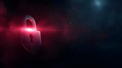 Dark digital security lock icon with glowing red shield