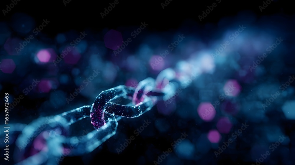 Poster glowing blockchain network connections and circuits