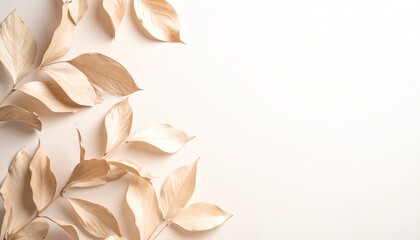 Autumn dried leaves scattered gently, minimal and elegant seasonal concept on clean white background for creative designs, invitations, or fall-themed projects.