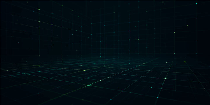 Blue digital technology background with futuristic binary code lines and abstract light patterns