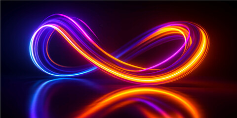 Neon glowing lights with bright colorful lines and dynamic wave design on dark background