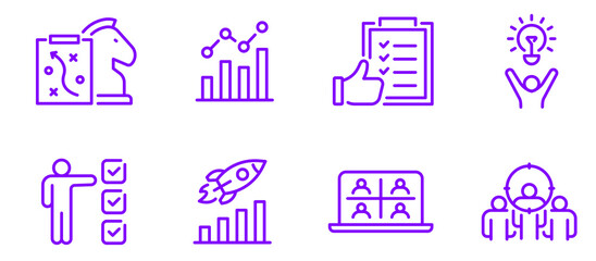 Illustrative icons symbolizing business growth, strategy, and success.
