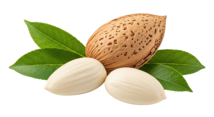 Isolated Almonds with Leaves