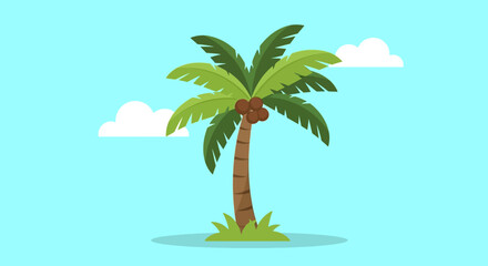 Obraz premium Palm Tree with Coconuts and Clouds Vector