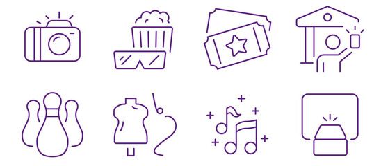 Diverse icons representing hobbies, entertainment, and creative pursuits