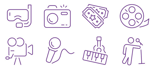 Collection of icons representing hobbies and entertainment activities