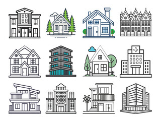 Fototapeta premium Real Estate and Architecture Outline Icon Set Vector Collection