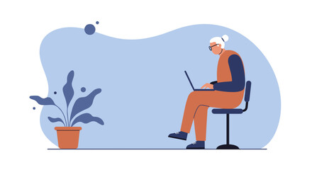 Senior person focused on a laptop, illustrating remote work, learning, and digital literacy. Ideal for business, technology, and lifestyle concepts.