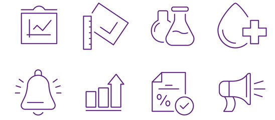 Collection of modern business and finance icons representing growth, analysis, and communication.