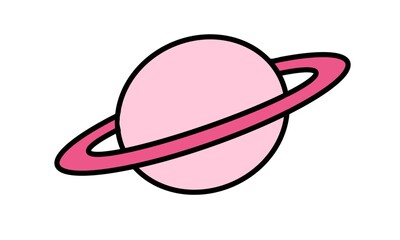 Pink Saturn. Pink Planet with Ring System. Cute Pink Planet. Cartoon Saturn