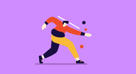 Dynamic illustration of a person in motion, surrounded by abstract elements, representing progress, data flow, technology, and business innovation. Ideal for digital concepts.
