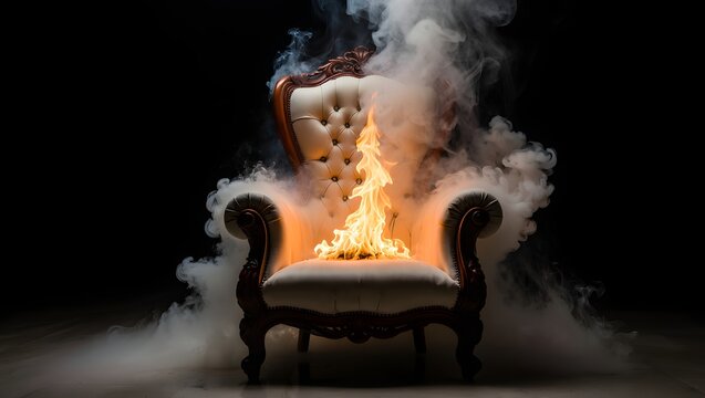 Burning chair fire smoke flames furniture interior danger risk hot heat accident inferno blaze burn - Powered by Adobe