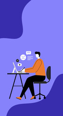 Focused man works remotely on his laptop, managing tasks and communicating online. Ideal for business, freelance, and digital lifestyle concepts.