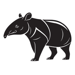 black tapir Silhouette Vector, High Quality Illustration on White Background