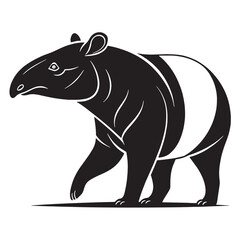 black tapir Silhouette Vector, High Quality Illustration on White Background